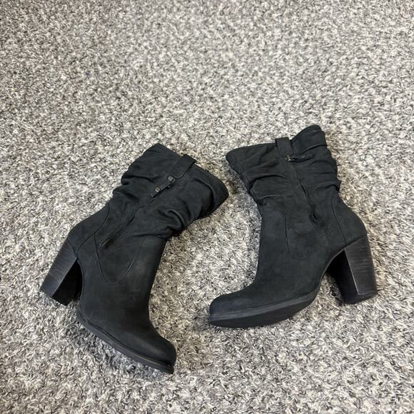 UGG Australia DAYTON Black Mid Calf Boots Slouchy Leather Zip Heeled Size 7 - Picture 1 of 7